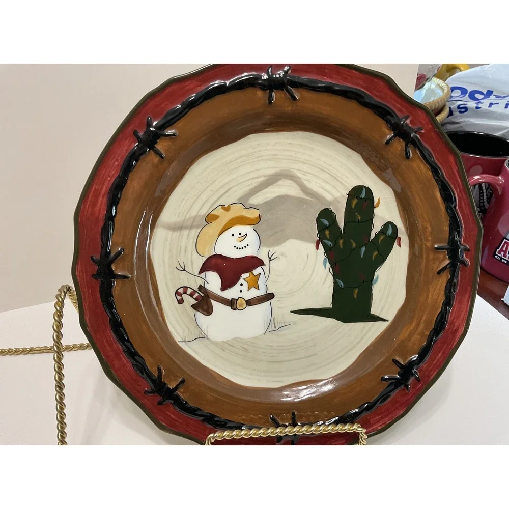Sonoma‎ Happy Trails Holiday Cowboy Snowman Dinner Plates Set of 3 Western 8.5